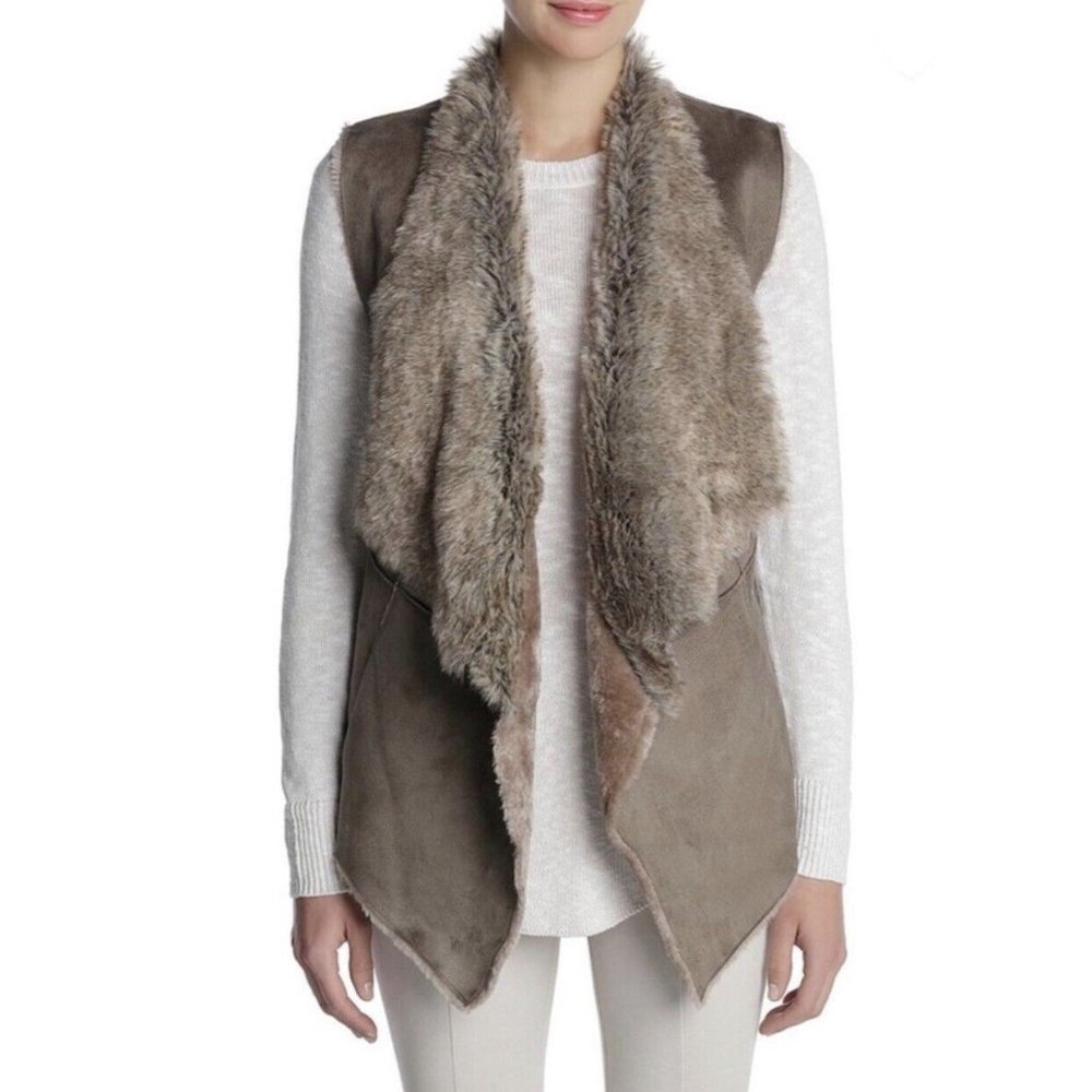 Nic + Zoe | Faux Suede/Faux Fur Open Drape Spade Vest - Size M